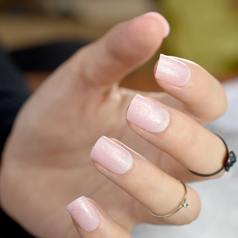 Glitter Short Light Pink Acrylic Nails - Nail and Manicure Trends