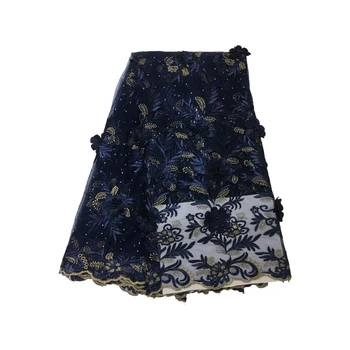 

2020 African Lace Fabric blue color French 3d Cord Lace Fabric Mesh Embroidered Nigerian Women Party Dress free shipping 5yards