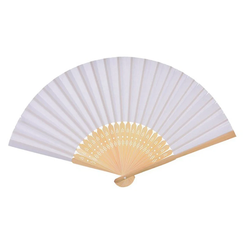 50 pcs/lot White Folding Elegant Paper Hand Fan Wedding Party Favors