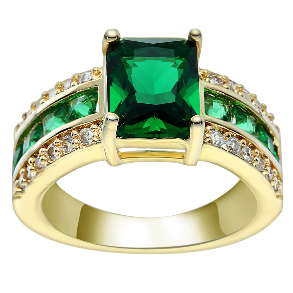 

Gold color Ring with Green AAA CZ Jewelry High Polished Wedding Band Ring for Women Party Luxury Gift Drop Shipping