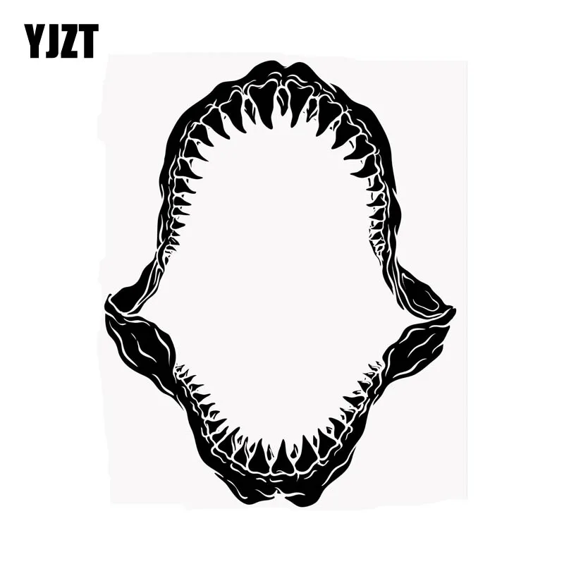 

YJZT 13.4cm*17cm SHARK Jaw Skeleton Teeth Bite Attack Open Horror Individualized Vinyl Car Sticker Decals Black Silver C11-0347