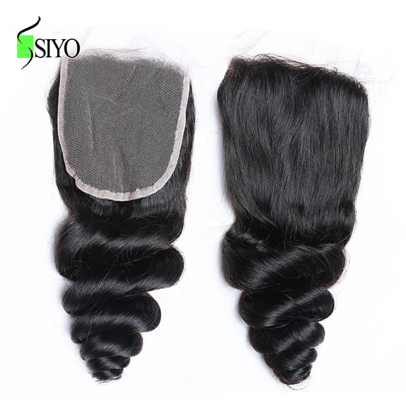 Siyo Волосы Бразильские свободные синтетические волосы волнистые 100% Remy человеческие волосы плетение 4x4 дюймов кружева закрытие натуральный
