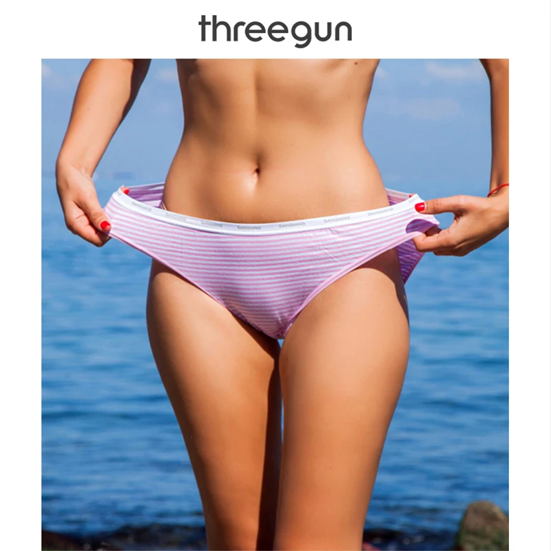 THREEGUN 1 шт. бикини трусы для женщин хлопок низкая посадка трусики в полоску