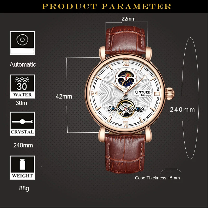 KINYUED Tourbillon автоматические часы мужские водонепроницаемые Роскошные армейские военные механические наручные часы с скелетом спортивные мужские часы reloj hombr
