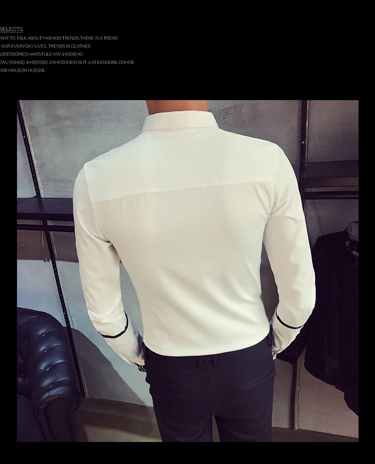 Корейская мужская рубашка, качественная Весенняя Новая мужская Повседневная рубашка с длинными рукавами, приталенная модная лента, дизайнерская Рабочая Рубашка для ночного клуба, смокинг