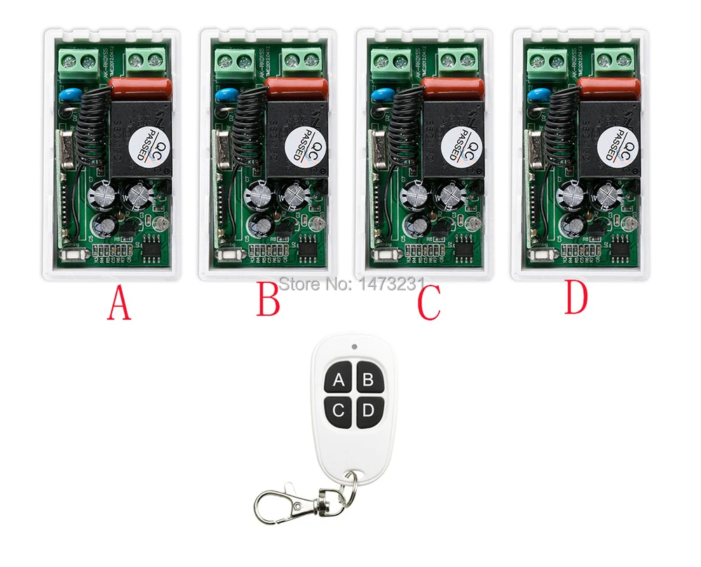 

most simple wiring New AC220V 1CH 1Channe RF wireless remote control switch System 1X Transmitter + 4X Receiver,315/433 MHZ