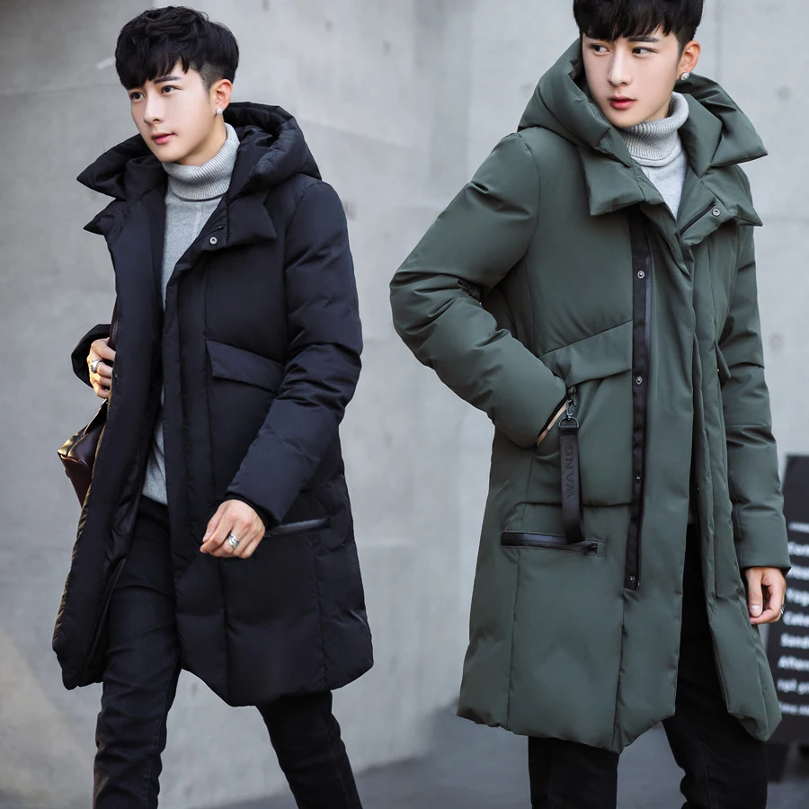

Parka Men 2018 New Winter men hooded Jacket Long Jacket Coat Solid Color Parkas Cotton-Padded Youth Clothing Clothing 1708