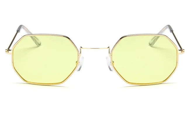 Модные солнцезащитные очки для женщин, брендовая дизайнерская маленькая оправа, полигоновые прозрачные линзы, солнцезащитные очки для мужчин, Винтажные Солнцезащитные очки, шестигранная металлическая оправа - Цвет линз: Цвет: желтый