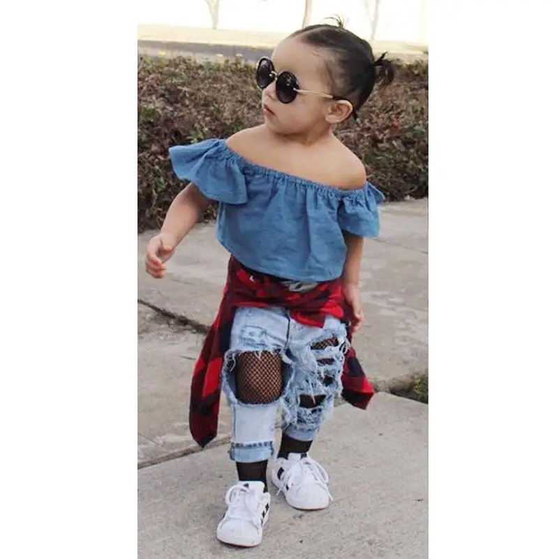 INS Baby Unisex Rock Pants Ripped Boys Jean Pants Newborn Girls Cool Clothing Pants with Holes Summer hip hop pants suit 1-5Yrs (6)