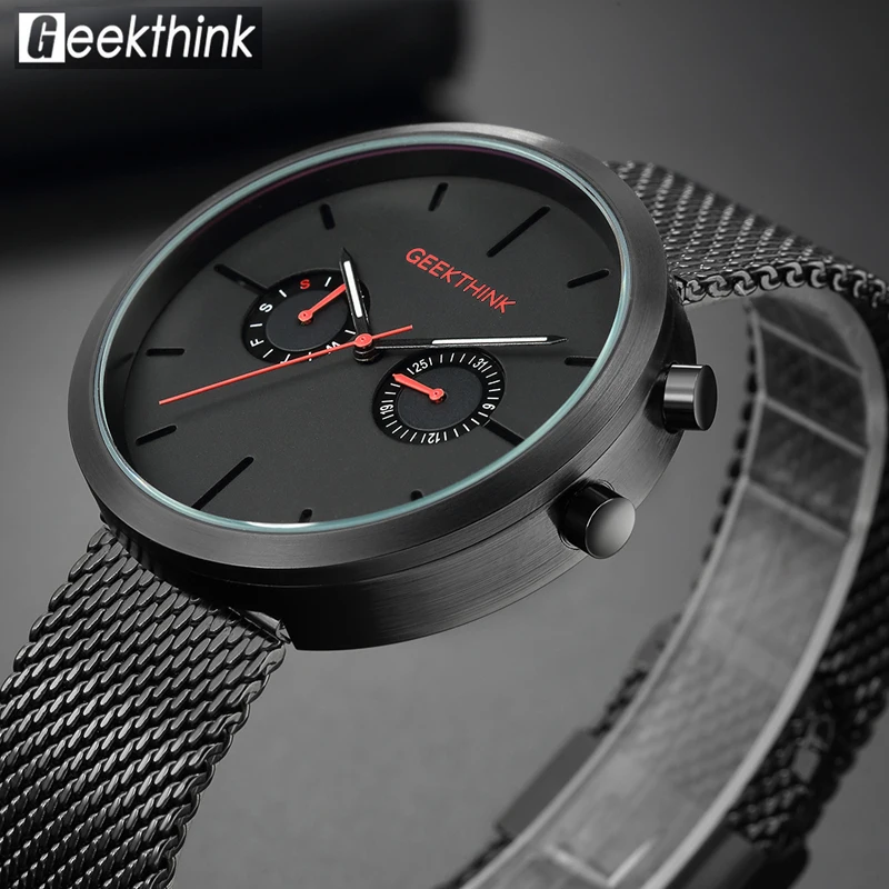 

GEEKTHINK 2018 New Luxury Watch Fashion Mesh Stainless Steel Watch for Man Quartz Analog Wrist Watch Orologio Uomo Hot Sales