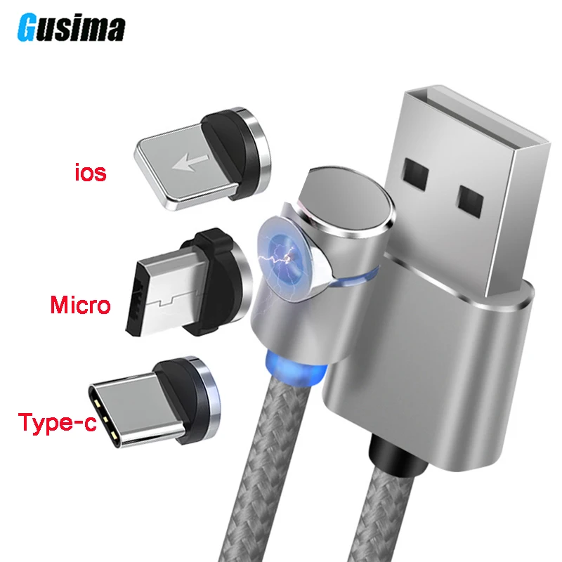 

2.5A Magnetic Charging Cable 90 Degree phone charging cord for iphone Micro usb c cable fast charge magnetic usb charging cable
