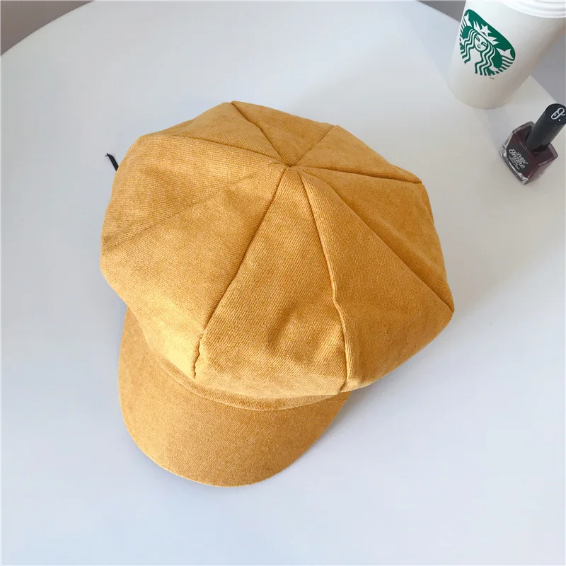 Осенне-зимние Новые шапки берет в стиле ретро универсальная шляпа художника унисекс из фланели карамельный цвет восьмиугольная Шляпа Кепка
