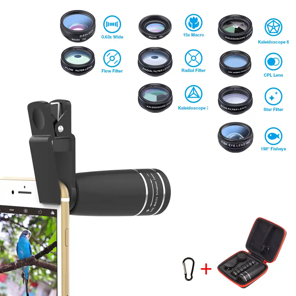 LG port/átil para iPhone iPad y Android con Clip Samsung Lente Universal para Smartphone Orlegol Huawei HTC Kit de Lente de tel/éfono m/óvil 10 en 1