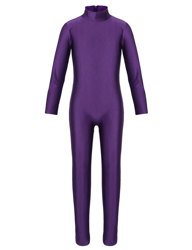 IEFiEL/Детский комбинезон без рукавов с длинными рукавами на молнии для балета, танцев, гимнастики, трико, комбинезон, костюмы для девочек, Одежда для танцев - Цвет: Purple
