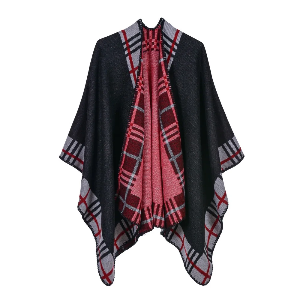 

Solid Lattice Edge Poncho 2019 New Cashmere Scarves Women Winter Warm Shawls and Wraps Brand Designer Pashmina Thick Capes Femme