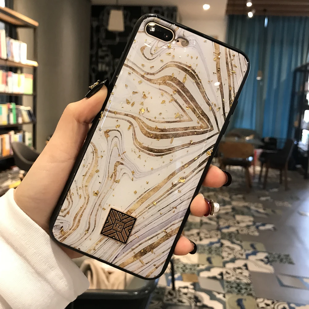 Luxury Gold Foil Glitter Phone Case For iPhone XS Max XR X Soft TPU Marble Stripe Cover For iPhone 7 8 6 6s Plus Case Coque (2)