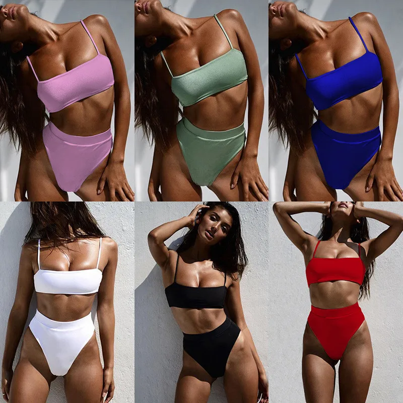 

Solid 2019 Army Green Solid Bikini Set Women Triangle Sexy Two Pieces Swimwear 2019 Girl high waist Beach Bathing Suit Swimsuits