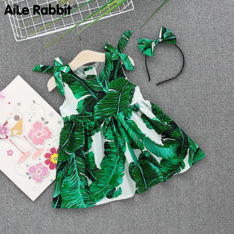 

AiLe Rabbit wear the new summer 2019 girls printed sleeveless dress made of pure cotton baby princess dress