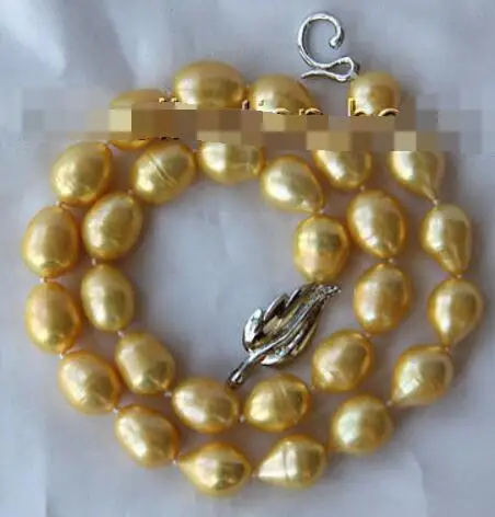 

stunning big 9-10mm baroque gold freshwater cultured pearl necklace m579