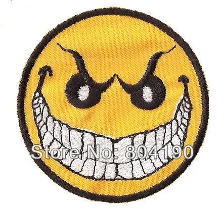 

Smiley Bad Smile keep smiling emotikon retro boho hippie 70s fun smile applique sew on/ iron on patch Fashion TV Wholesale