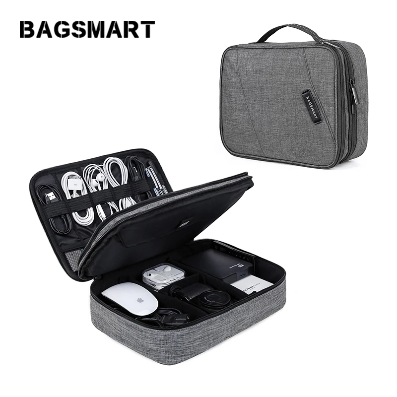 

BAGSMART Double Layer Travel Electronic Accessories Bag fit 10.5'' iPad Waterproof Cable Gadget Organizer Case for Wire Charger