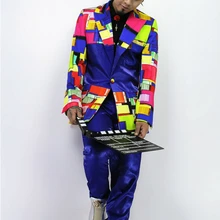 S-5XL! для мужчин новая мода Флуоресцентный цвет мозаика костюм певица костюмы этап торжественное платье плюс размеры костюмы VSTINUS