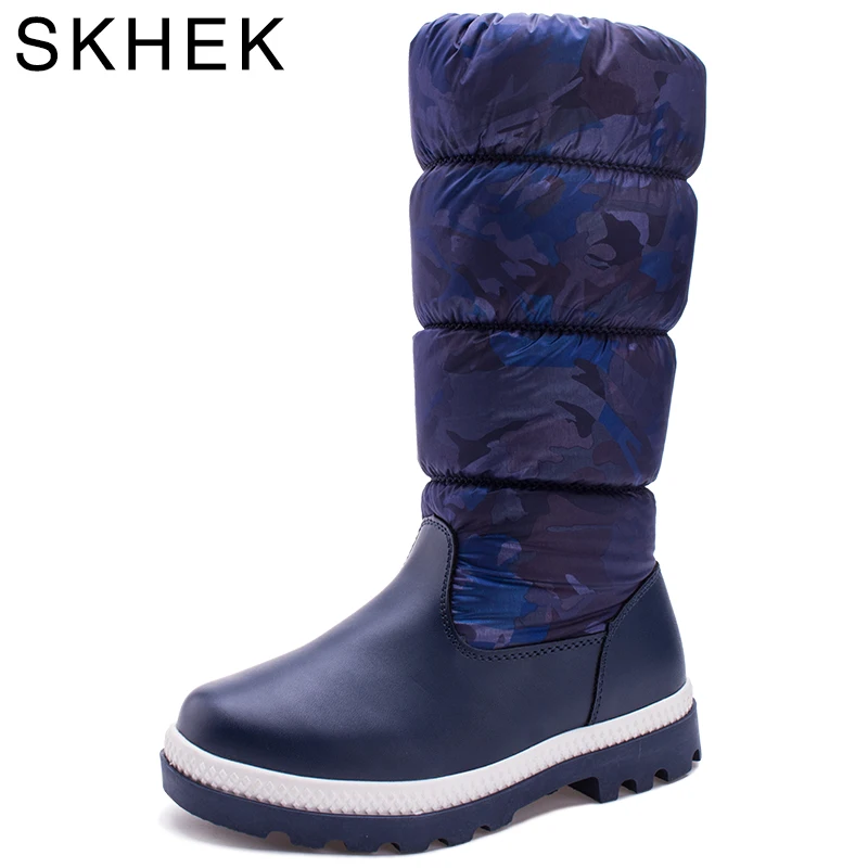 

SKHEK kids shoes children boots girls winter warm non-slip waterproof boots 2017 latest black blue American size 1-5