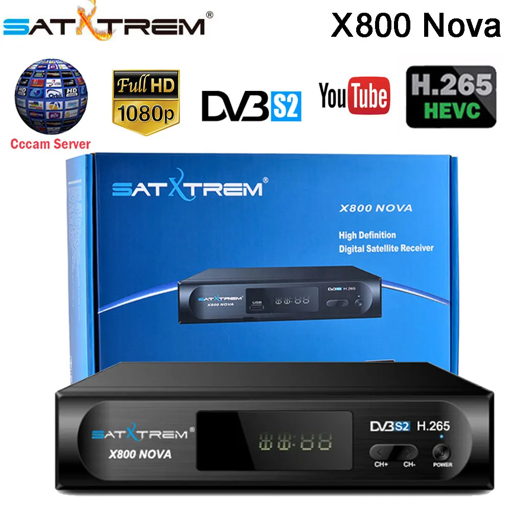 

SATXTREM X800 NOVA DVB-S2 Satellite Receiver 1080P HD H.265 MPEG2 MPEG4 Support EPG PVR with 1 Year 5 clines Cccam Youtube