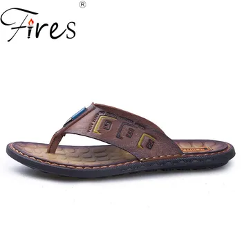 

Fires Artificial Leather Men Slippers Beach Shoes Men Flip Flops Summer Flat Heels Male Slides Comfortable Outdoor Male Slippers