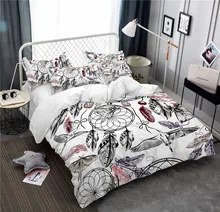 Boho Dreamcatcher Bedding Set Butterfly Bird Print Duvet Cover Set Feather Paint Bed Cover King Queen Bedclothes Home Decor D20