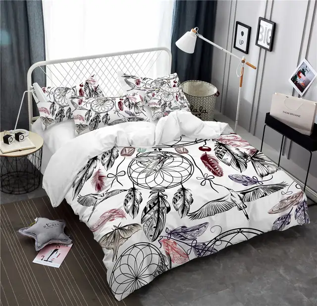 Boho Dreamcatcher Bedding Set Butterfly Bird Print Duvet Cover Set