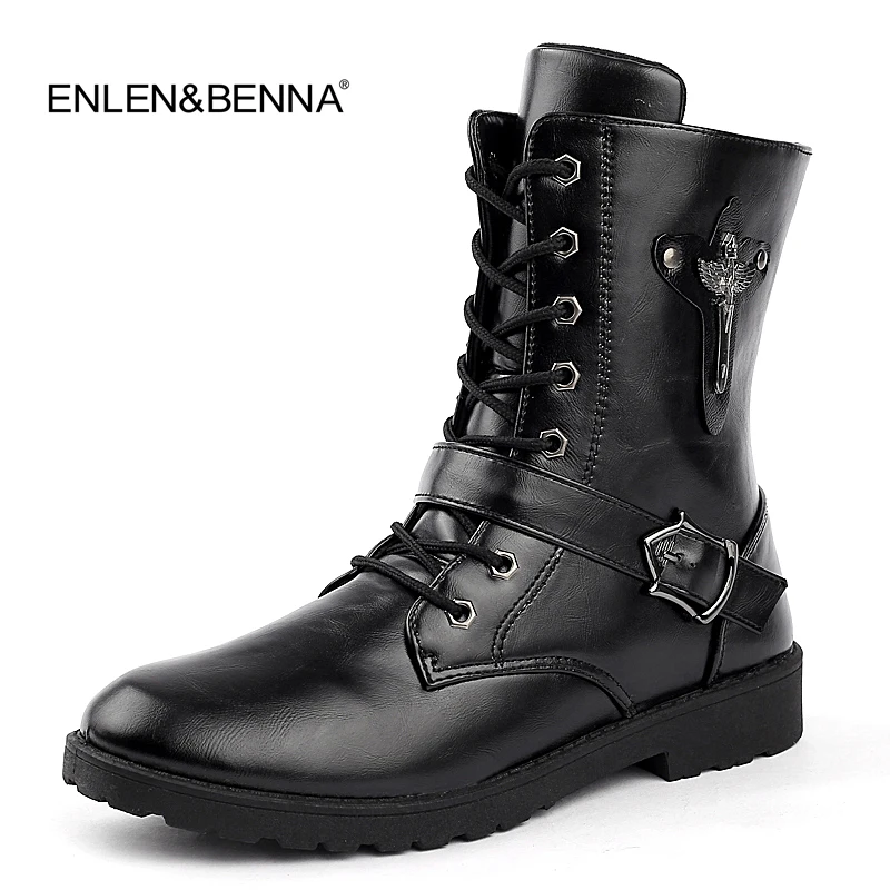2018 Autumn Punk Martin Boots Men Fashion PU Leather Lace up Motorcycle