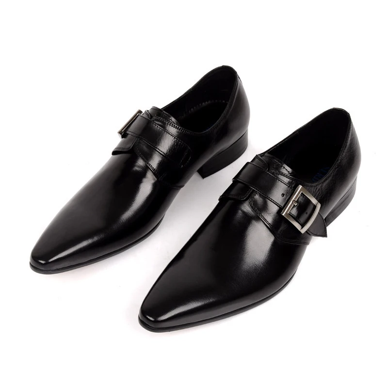 

Men's pointed head rubber buckle leather shoes British fashion men's work shoes casual business men dress shoes