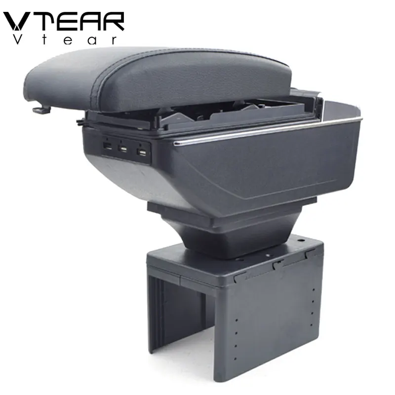 

Vtear For Seat Leon armrest box USB Charging heighten Double layer central Store content cup holder ashtray accessories 16-18