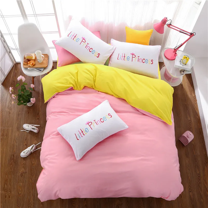 

Fashion Pink Yellow Solid Color Polyester Fiber Includes A Core Sheet Set 1Duvet Cover And 2 Pillowcases.Bedding Set 4 Pcs