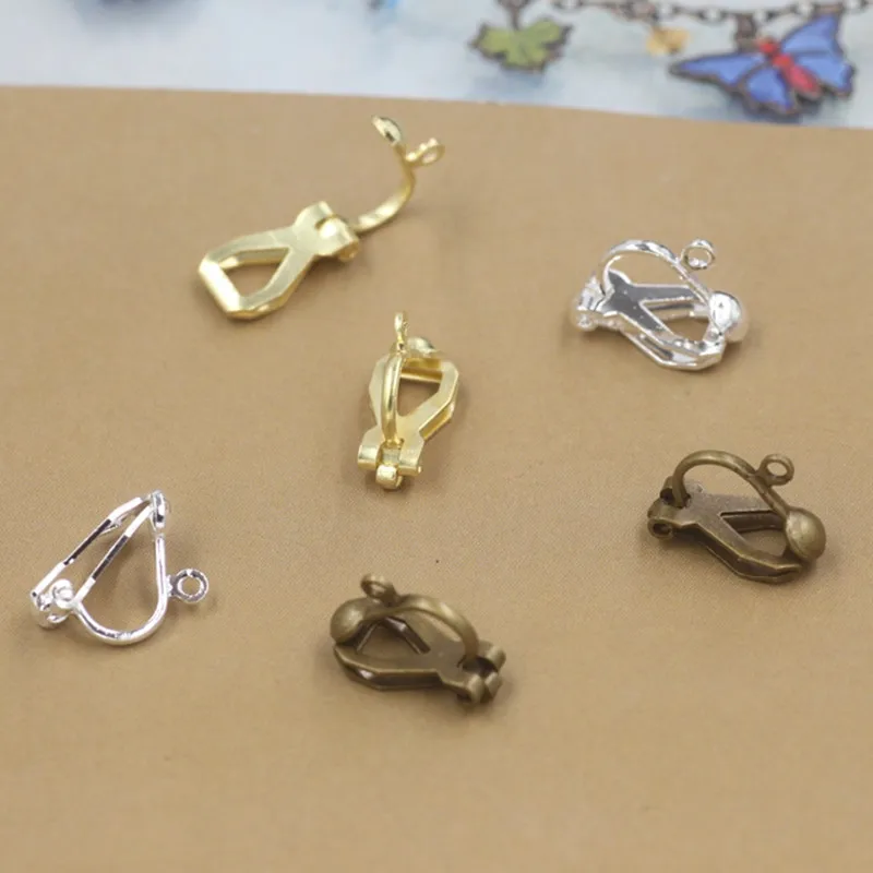 

100 PCS 14*8mm Copper 7 Colors Plated Ear Clips Base For Women Non Piercing Earring Ear Wire Hooks Findings For Jewelry Making