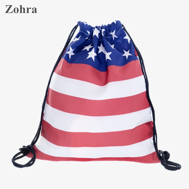 USA flag 3D printing Trend line Zohra new brand Women drawstring bag