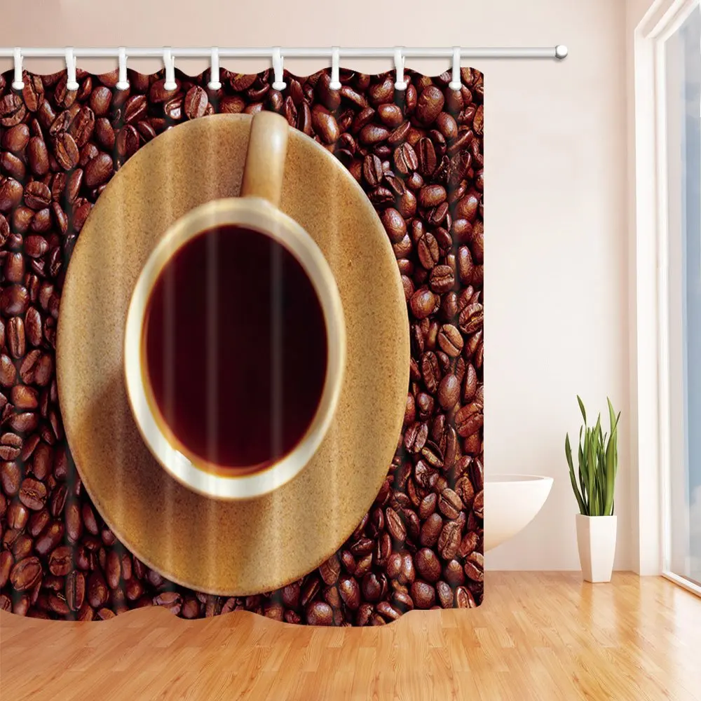 Coffee Shower Curtain Cup Of Coffee Brown Coffee Beans Background For