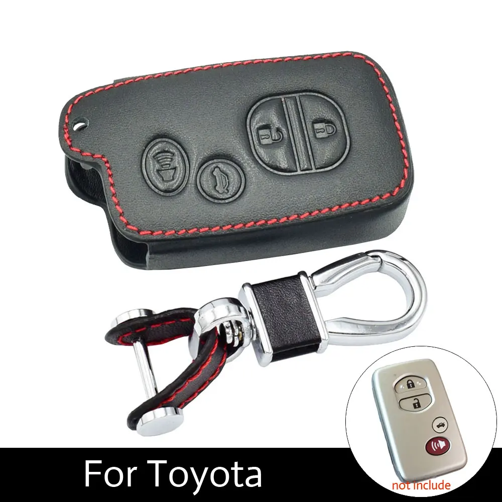 

Leather Car Key Case Smart Keyless Remote Fob Cover Protector Accessory For Toyota Land Cruiser 5700 Prius 4 Button Keychain Bag