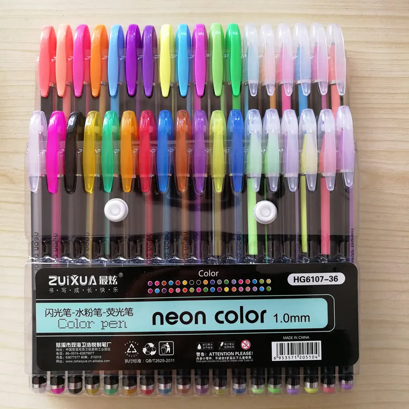48 Colors Gel Pens Glitter Coloring Drawing Painting Craft Marker Stationery DIY