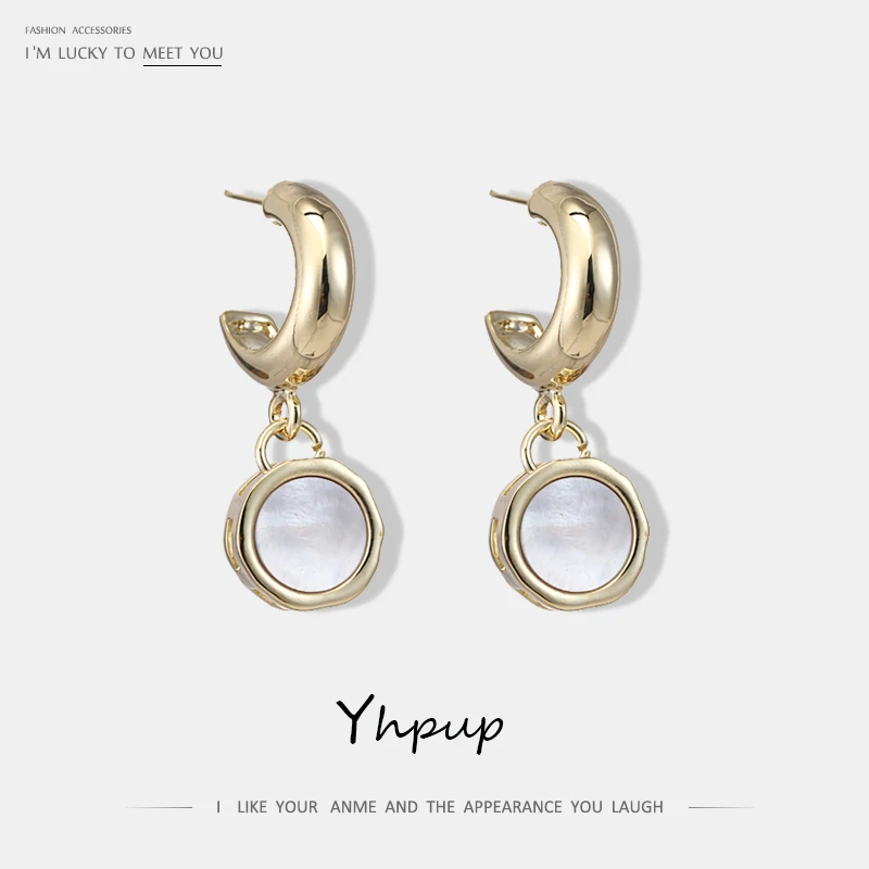 

Yhpup Fashion Minimalist Round Geometric Dangle Earrings Natural Real Shell S925 Silver Copper Earrings Female Party Jewelry