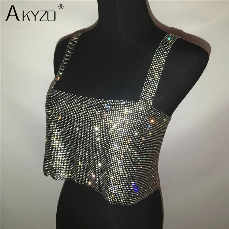 Glitter Nightclub Backless Rhinestone Tank Top Sexy Metal Crystal ...