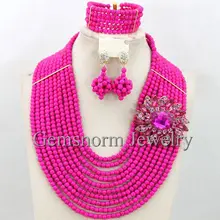 Изящные свадебные каменные бусы комплект ювелирных изделий фуксия розовый костюм невесты колье мода TN133