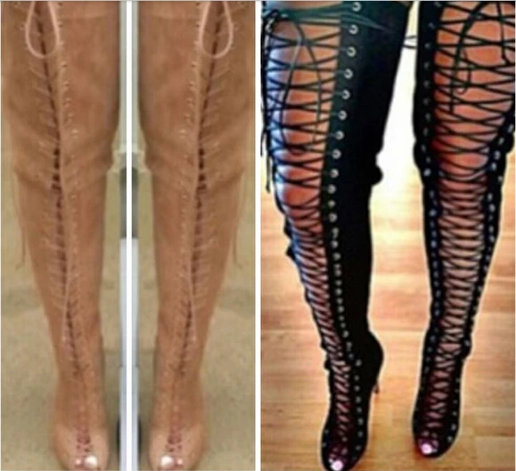 plus size open toe thigh high boots