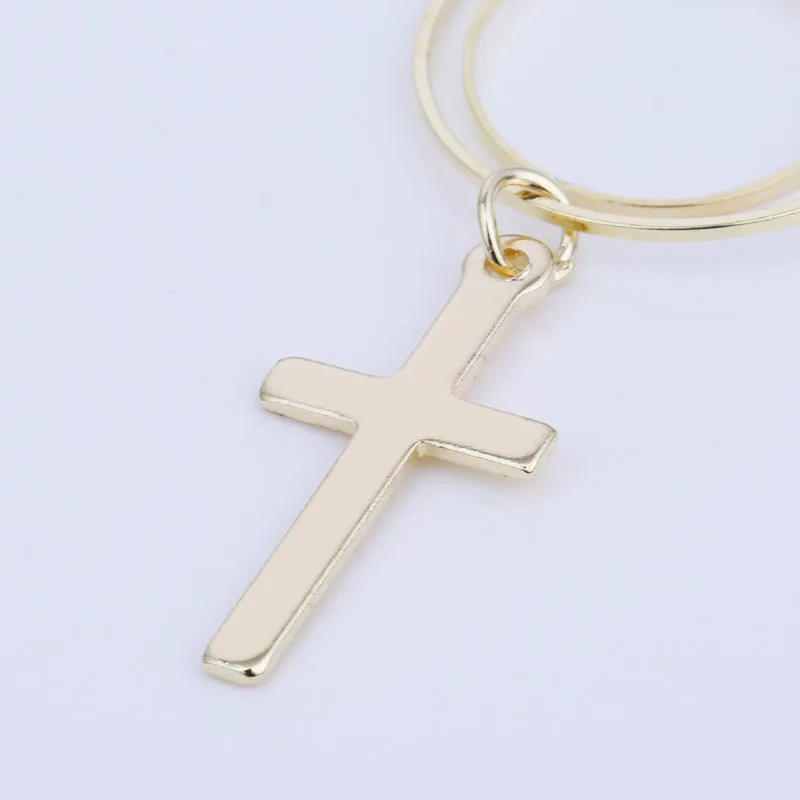 Long Dangle Cross Earrings Gold Color and Silver Plated Metal Women Fashion Jewelry Double Circle Round Hanging Cross Earrings (1)