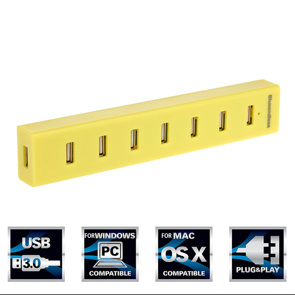 Portable 7 Ports Hub USB3.0 USB2.0 with Power Supply One Drag Seven USB