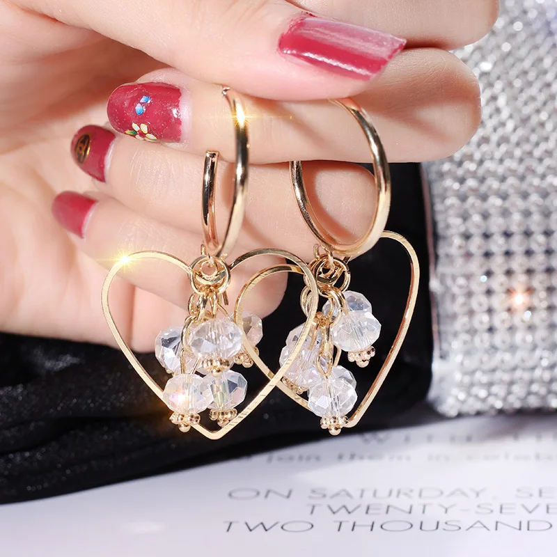 

Shiny Side New Fashion Brand Jewelry Pierced Heart Drop Earrings for Women Gift Crystal Dangle Earrings