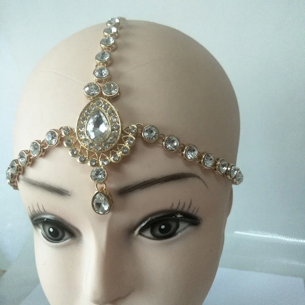 Ручной работы Kundan камни волос цепь для головы цепи свадебные украшения на голову