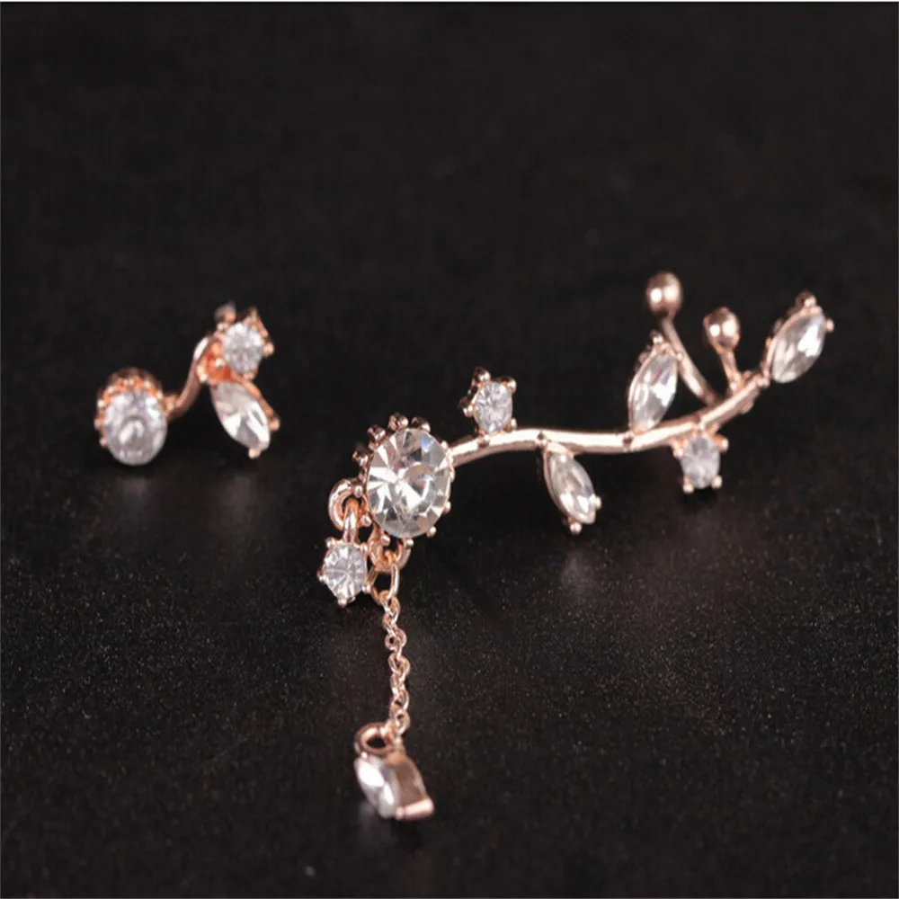 

Zerotime #H5 2019 FASHION Left And Right Ears Asymmetric Branches Flowers Fringed Leaves Zircons Earrings Brincos Free Shipping