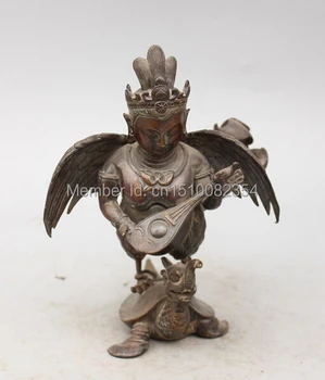 

9"Tibet Buddhism bronze lute Fairies Saraswati On Dragon Turtle Kwan-Yin statue